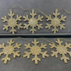 Set of 6 -Gold Glitter Snowflake Ornaments